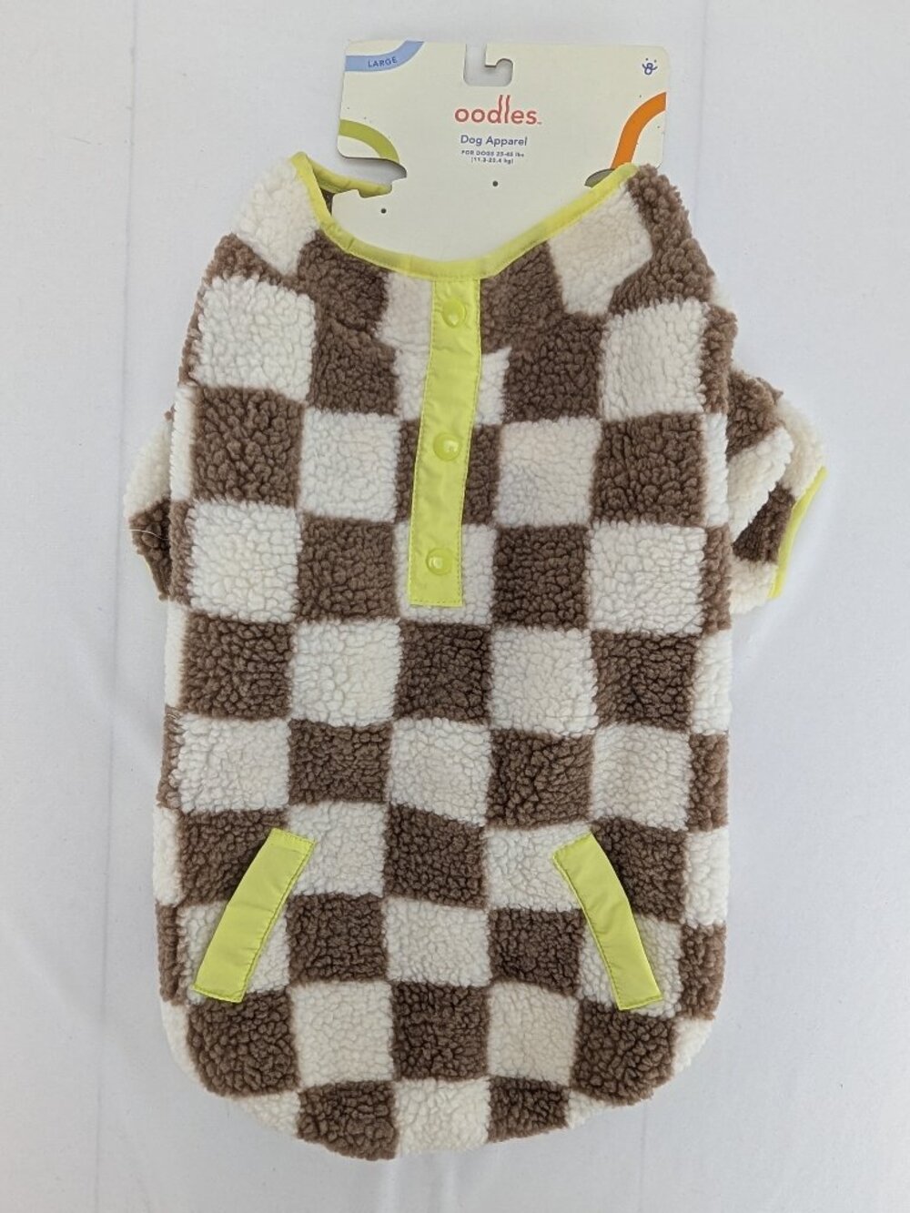 Oodles Dog Apparel Large Tan & Brown Checkered Sherpa Fleece Jacket Coat New